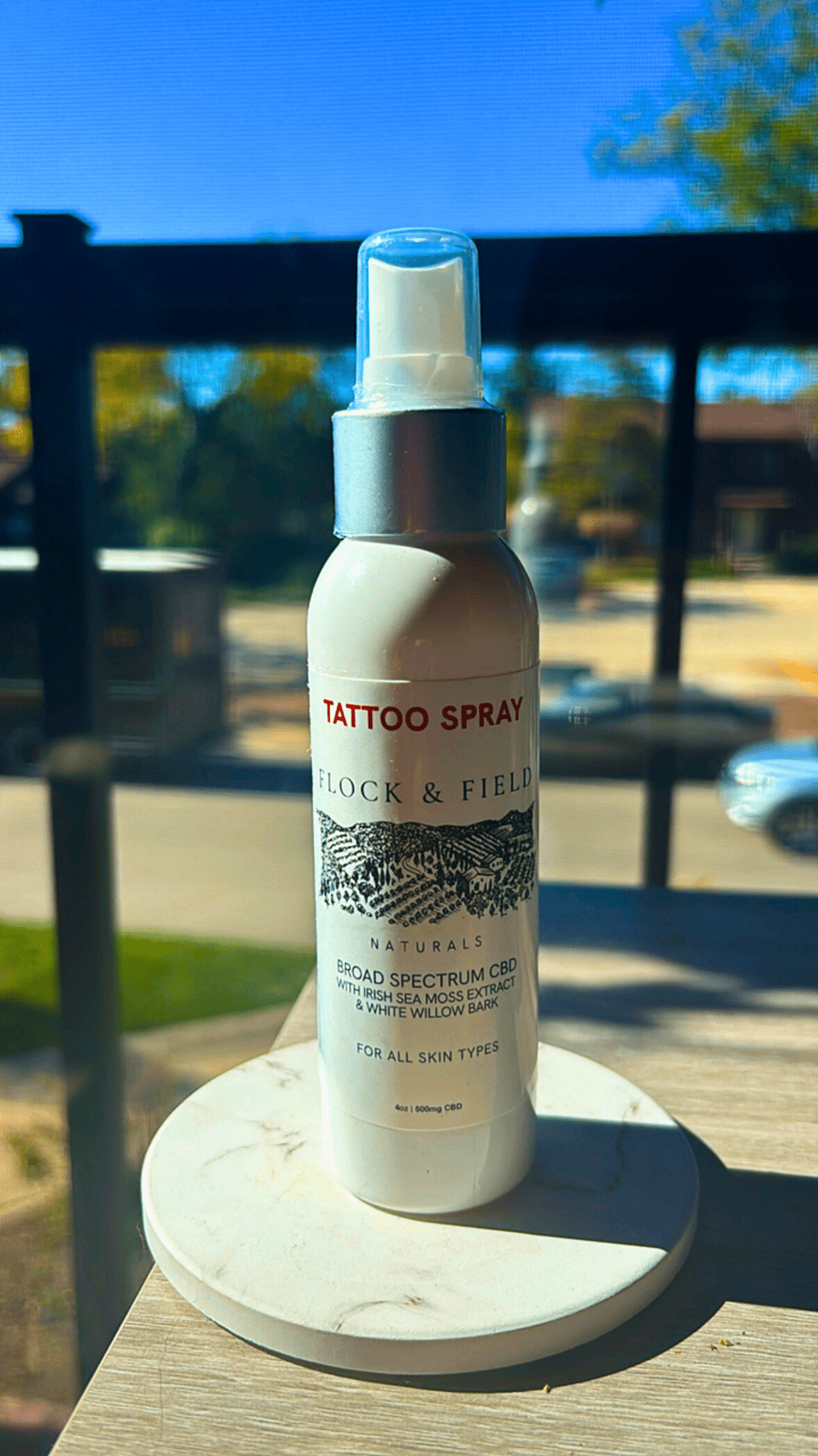 Tattoo Spray - Broad Spectrum CBD with Irish Sea Moss & White Willow Bark - Flock & Field Naturals
