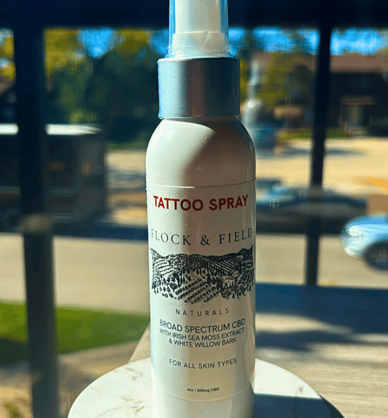 Tattoo Spray - Broad Spectrum CBD with Irish Sea Moss & White Willow Bark - Flock & Field Naturals
