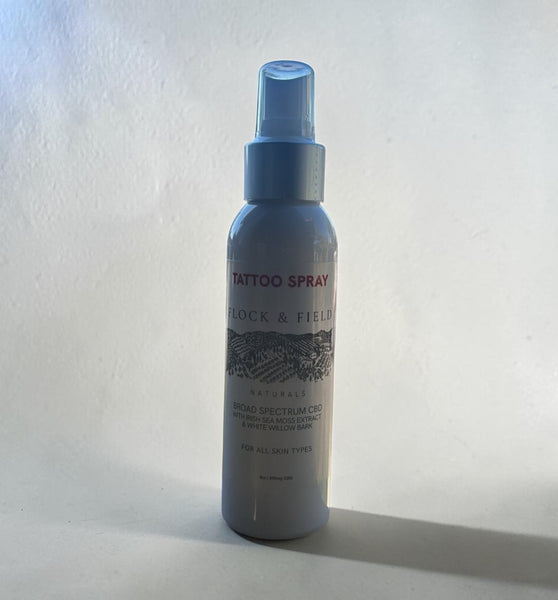 Tattoo Spray - Broad Spectrum CBD with Irish Sea Moss & White Willow Bark - Flock & Field Naturals